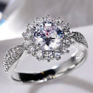 💍925 SILVER MOISSANITE SUN FLOWER WEDDING/ENGAGEMENT RING WOMEN, K754